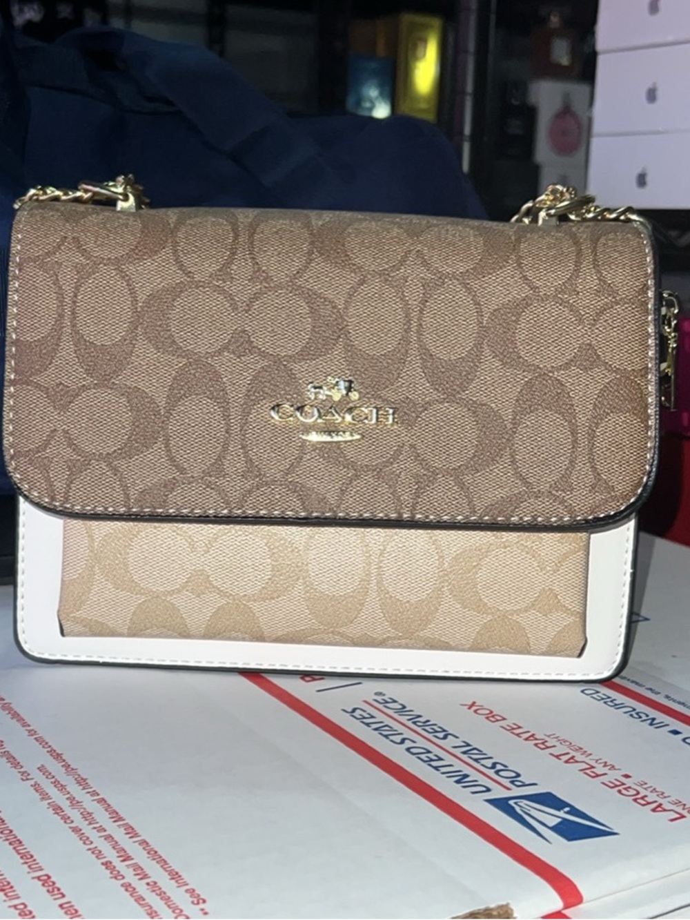 Coach Colorblock Signature Flap Crossbody - Brown/Tan/White